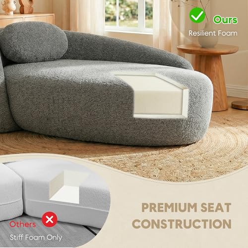 67" Chaise Lounge Chair Indoor Oval Boneless Lounge Sofa, Dark Grey, view 5