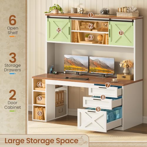 55.1" Farmhouse Desk with Hutch & 3 Storage Drawers, view 5