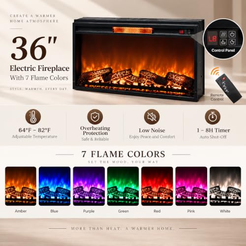 70" Fireplace TV Stand for 80" TV, 36" Electric Fireplace,Antique White, view 6