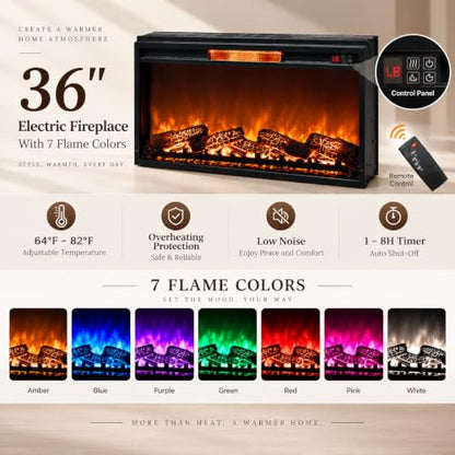 70" Fireplace TV Stand for 80" TV, 36" Electric Fireplace, Dark Walnut, view 6