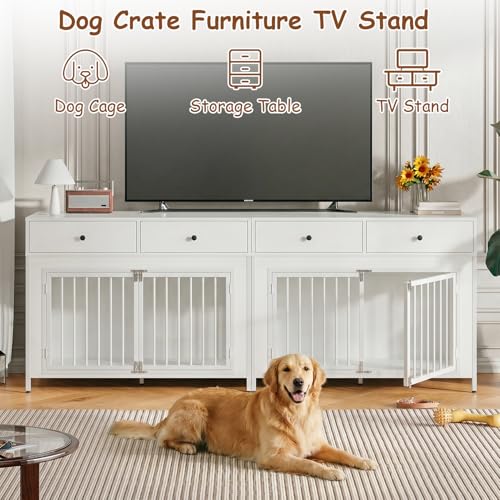 Large Dog Crate Furniture with 2 Drawers, 44 Inch Wooden Dog Kennel Indoor, view 6