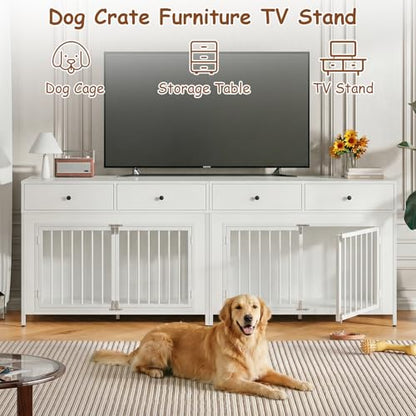 Large Dog Crate Furniture with 2 Drawers, 44 Inch Wooden Dog Kennel Indoor, view 6