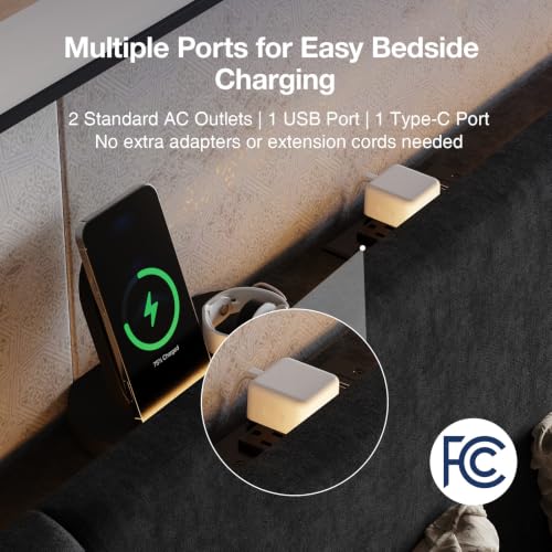 King Lift Up Storage Bed Frame/Charging Station/LED Light, Black, view 5