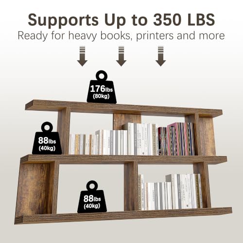63" Low Bookcase Long Bookshelf, Wide Storage Shelves, Rustic Brown, view 7