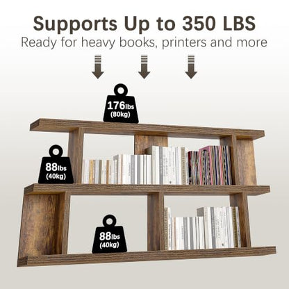 63" Low Bookcase Long Bookshelf, Wide Storage Shelves, Rustic Brown, view 7