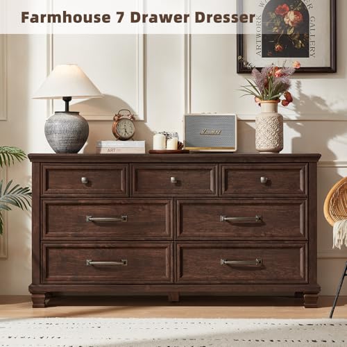 Farmhouse 7 Drawer Dresser for Bedroom, Walnut, view 5