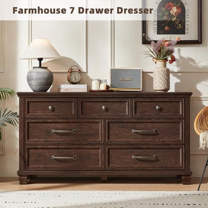 Farmhouse 7 Drawer Dresser for Bedroom, Walnut, view 5