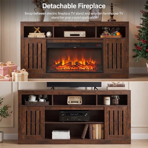Farmhouse TV Stand with 36" Fireplace, Walnut, view 8