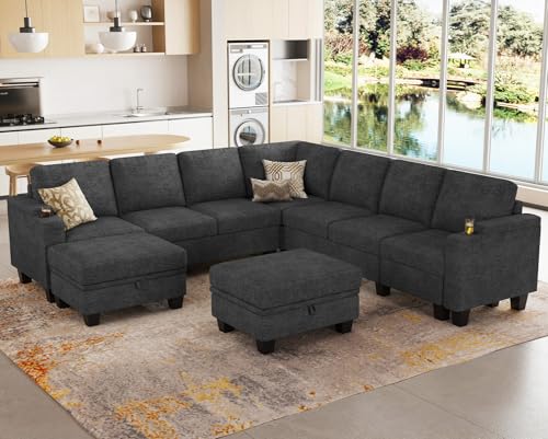 Modular Sectional Sofa Couch with Storage U Shape Convertible Corner Couches for Living Room Dark Grey Couch