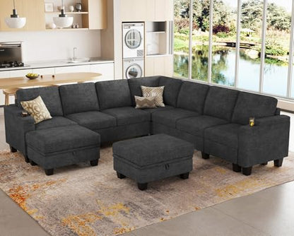 Modular Sectional Sofa Couch with Storage U Shape Convertible Corner Couches for Living Room Dark Grey Couch