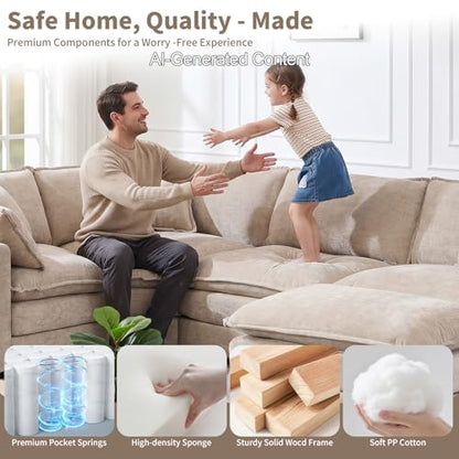 Cloud Couch Oversized Modular Sectional Sofa for Living Room, Modern Chenille 7 Seater Corner Sofa with Deep Seat, Large U-Shaped Couch Set for Spacious Space Apartment, Camel