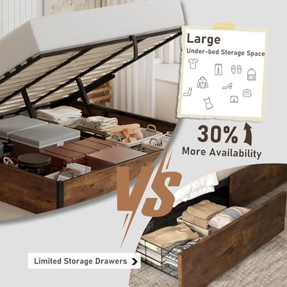King Size Bed Frame with Lift Up Storage, Rustic Brown, view 5