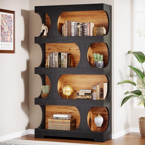 71" Tall Black Bookcase, Modern Asymmetrical Bookshelf, view 7