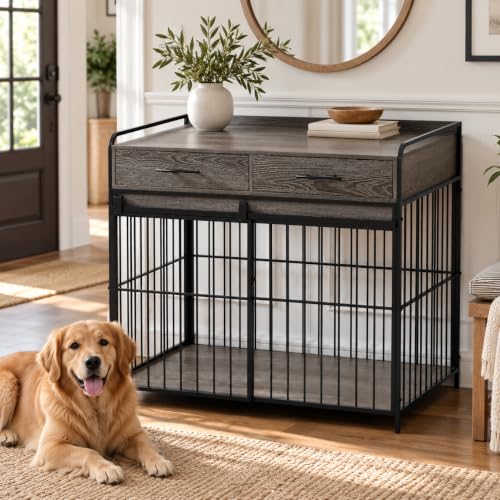 Dog Crate Furniture with 2 Drawers, Heavy Duty Dog Crate, view 2