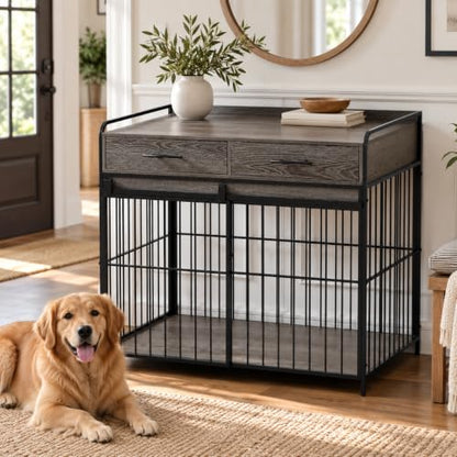 Dog Crate Furniture with 2 Drawers, Heavy Duty Dog Crate, view 2