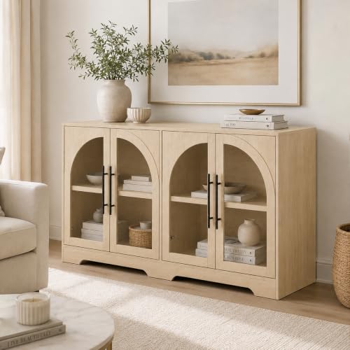 Sideboard Buffet Cabinet with Arched Glass Doors, Adjustable Shelves, view 2
