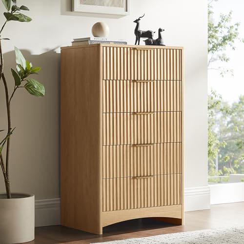 Modern Fluted Oak Dresser with Rounded Corners and Slides, view 2