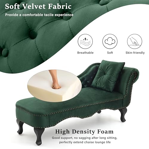 62'' Velvet Chaise Lounge Indoor with 1 Pillow and Nailhead Trim, view 5