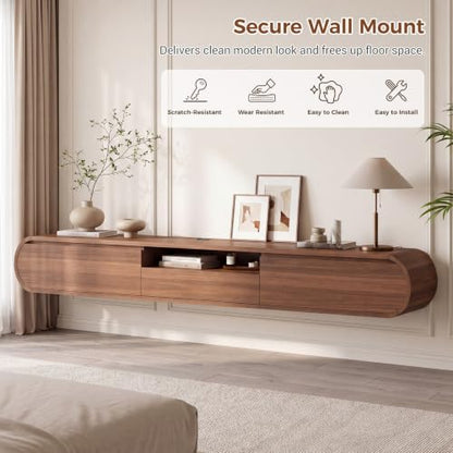 Floating TV Stand with Storage, Wall Mounted Entertainment Center, Walnut, view 8