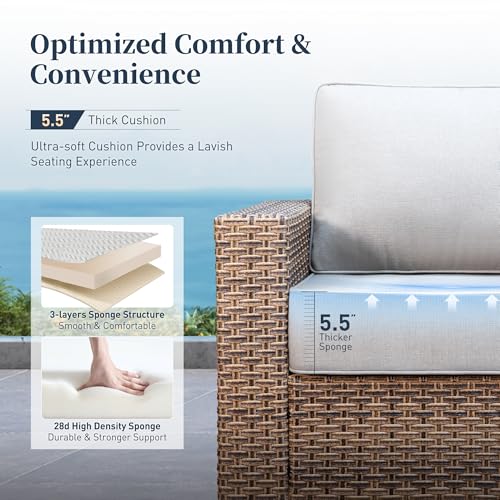 Swivel Glider 5 Piece Outdoor Furniture Set with Swivel Chairs, Wicker Patio Furniture with 4.92" Wide Armrest, 26.3" Deep Seating and 5.5" Thick Cushions, Grey