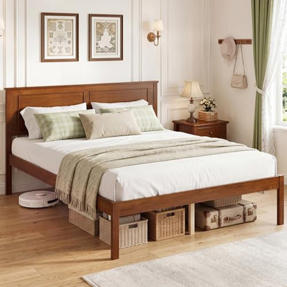 Full Size Bed Frame with Solid Wood Legs and Wooden Slats, view 2