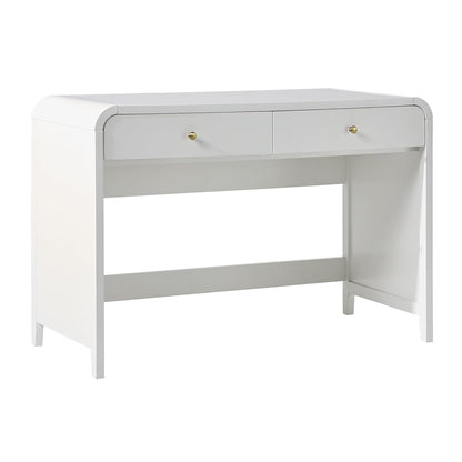Zoey Modern Curve Design Writing Desk with Drawer, 45 Inch, White