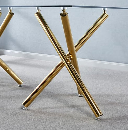 Rectangular Tempered Glass Dining Table with Double Stainless Steel Base, Dining Room Interior Design, for 6 People