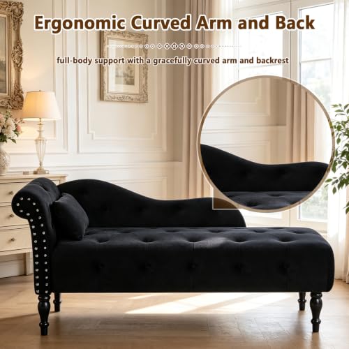 Velvet Upholstered Chaise Lounge Chair Indoor with Pillow, view 7