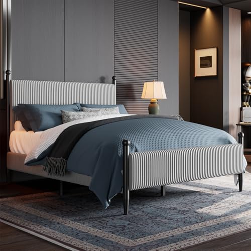 Queen Size Upholstered Bed Frame, with Velvet Headboard, view 4