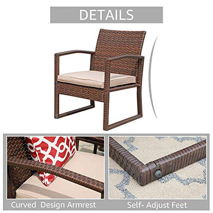 3 Pieces Outdoor Patio Furniture Set, Outdoor Wicker Conversation Set, Patio Rattan Chair Set, Modern Bistro Set with Coffee Table, Garden Balcony Backyard Poolside (Brown)
