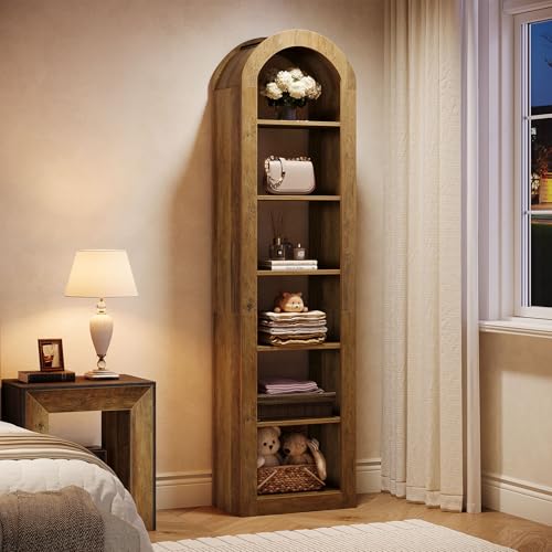 74.8" Tall Arched Bookshelf, 6-Tier Narrow Open Bookcase, view 4
