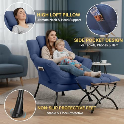 Lazy Chair with Ottoman,Comfy Accent Living Room Chair with Footrest Set, view 5