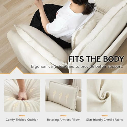 111'' Sectional Cloud Deep Seat Couch, Modern Comfy Chenille L Shaped Sectional Sofa for Living Room Set, Upholstered Modular 4-Seats Sofa Couch with Movable Ottoman, Beige