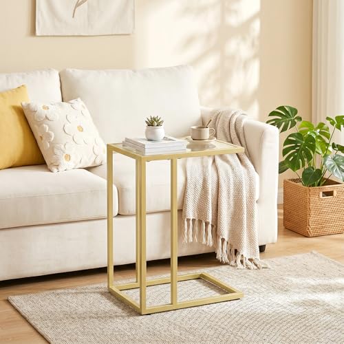 C Shaped End Table, Set of 2, Glass Side Table with Metal Frame, Gold Coffee Table for Small Space, Modern Style, for Living Room, Gold GD03SFP201