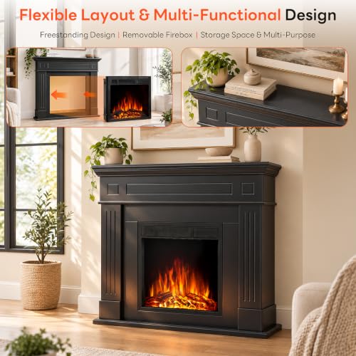 Electric Fireplace with Mantel,Dark Black(43inch), view 7