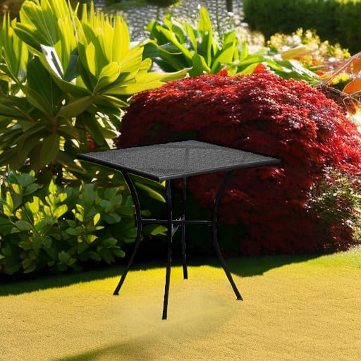Oia 28" Commercial Grade Steel Patio Table, Modern Square Rain Flower Design Outdoor Dining Table, Black