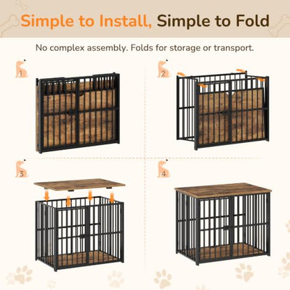 Foldable Dog Crate Furniture, 27.6" Dog Kennel for Dogs, No Assembly, view 4