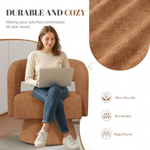 Swivel Barrel Accent Chair,Oversized Chenille Upholstered Round Swivel Chair,Modern Luxury 360 Degree Living Room Vanity Chair for Bedroom Office,Khaki,2PCS