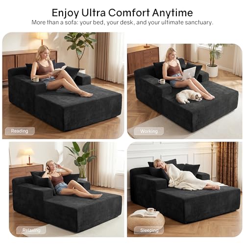 66" Chaise Lounge Chair Indoor, Oversized Boneless Lounge Chair with 3 Pillows, view 7