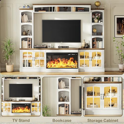 98" Farmhouse TV Stand with 36" Electric Fireplace, Bookshelves, Fits 75" TVs, view 7