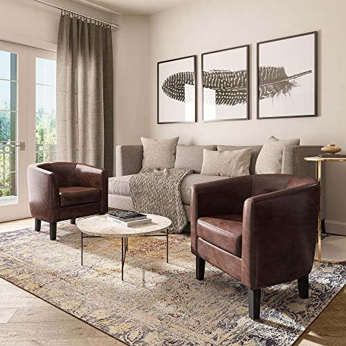 Accent Barrel Chair, Club Tub Sofa Corner Chair with Flared Legs and Cozy Soft Padding for Living Room Bedroom Waiting Room - Caramel