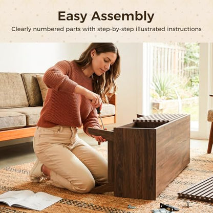 59" TV Stand for 55"/60"/65" TVs, Mid-Century Modern Fluted Entertainment Center with Sliding Doors, Storage Cabinets & Media Console Table, Living Room & Bedroom, Walnut