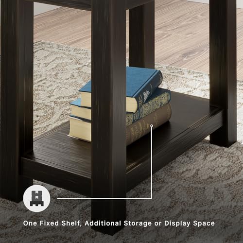 Signature Design by Ashley Narrow Side Table with Charging Station, Tyler Creek Chairside End Table, Wood, Smooth-Gliding Storage Drawer, Living Room Furniture, Grayish Brown/Black