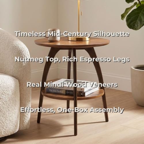 Retro Modern Solid Grain Side Table in Nutmeg and Espresso for Living Room, view 4