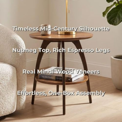 Retro Modern Solid Grain Side Table in Nutmeg and Espresso for Living Room, view 4