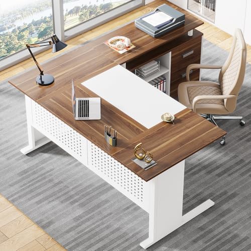 63 Inch Executive Desk with File Cabinet, view 7