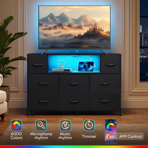 LED TV Stand for 55 Inch TV, 8 Drawers, Black, view 6