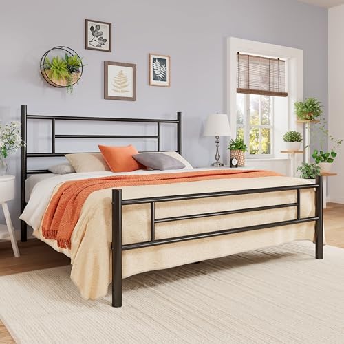 Full Size Metal Bed Frame with Headboard and Footboard Black, view 4