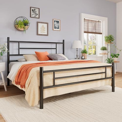 Full Size Metal Bed Frame with Headboard and Footboard Black, view 4