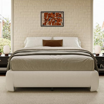 Cloud Platform Bed Frame Queen Size, Soft Boucle Bed Frame with Round Corner, view 6